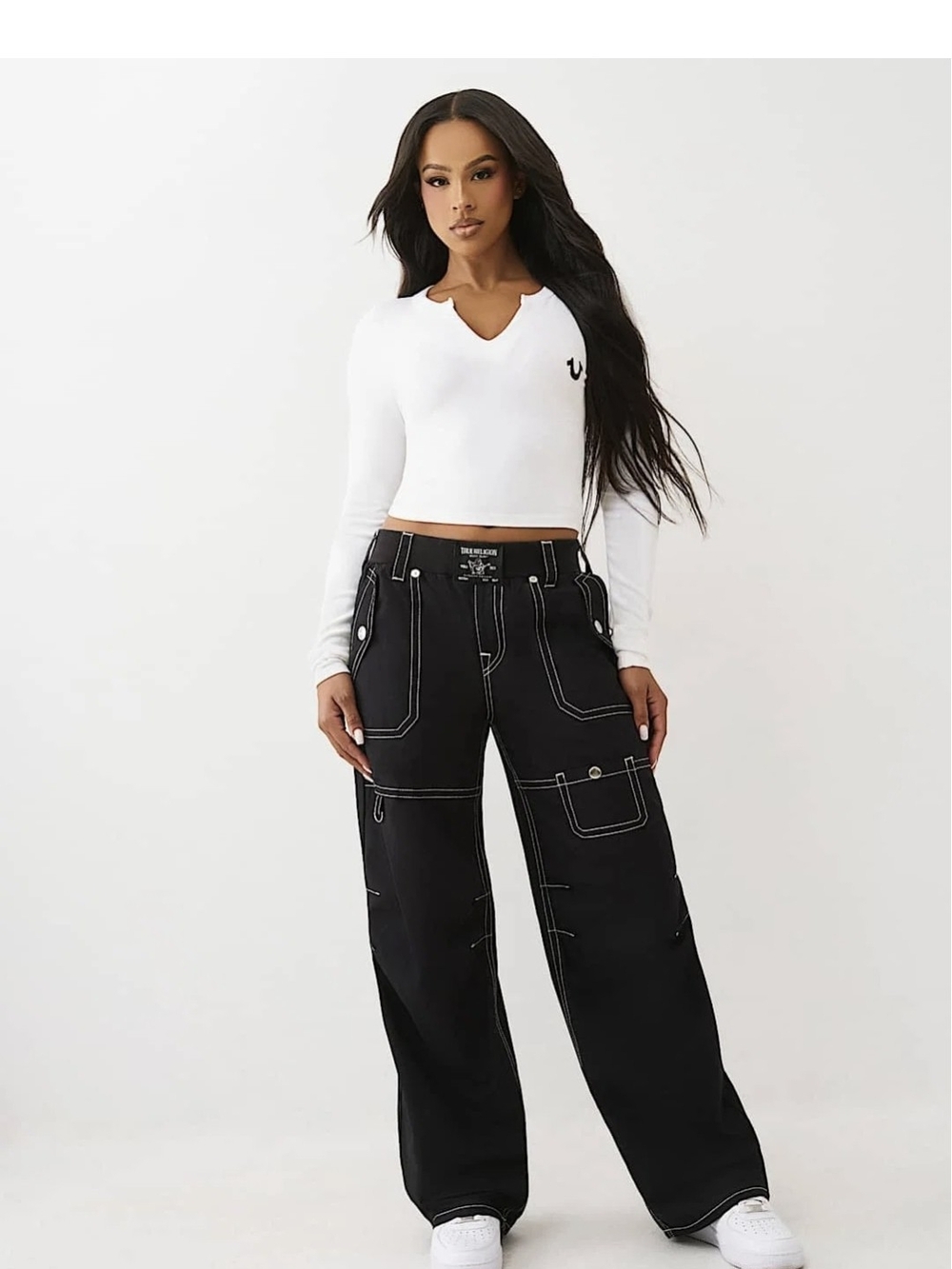 True Religion Pants Ripstop Tapered Baggy Jet Black
